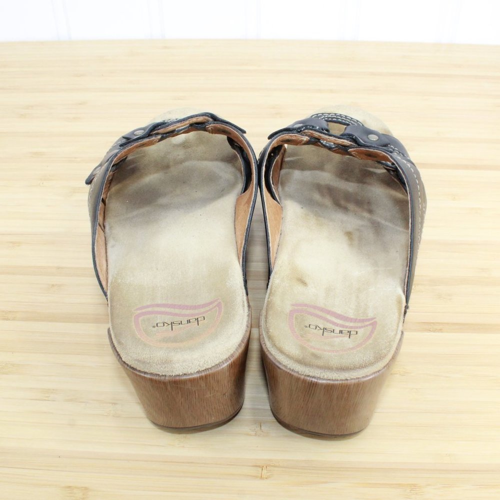 Dansko Serena Floral Laser Cut Black Leather Studded Heeled Sandals Size 10 - Picture 6 of 9